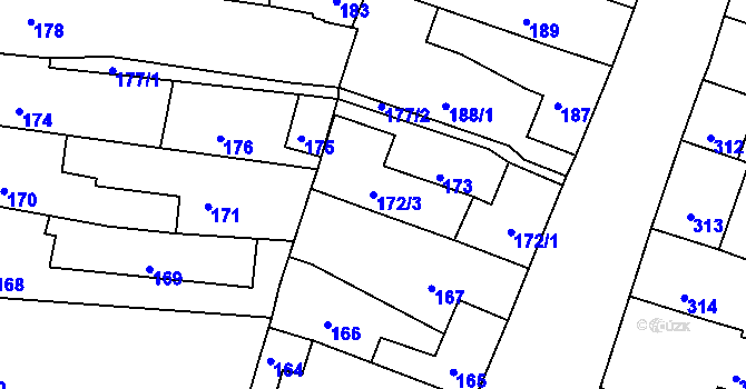 Parcela st. 172/3 v KÚ Mimoň, Katastrální mapa