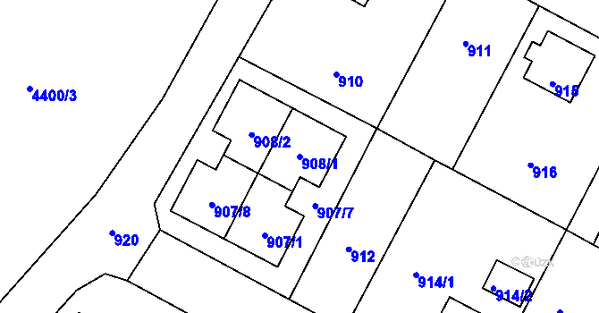 Parcela st. 908/1 v KÚ Mimoň, Katastrální mapa
