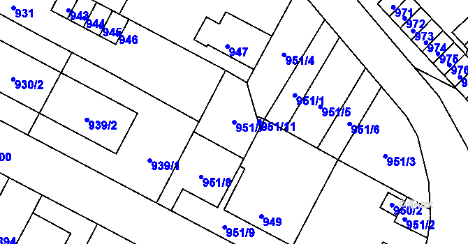 Parcela st. 951/7 v KÚ Mimoň, Katastrální mapa