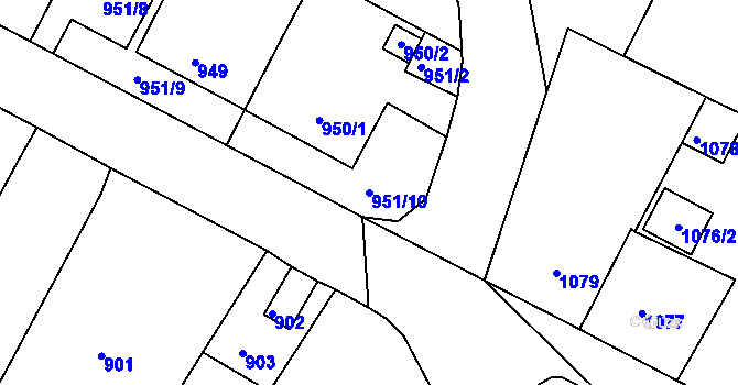 Parcela st. 951/10 v KÚ Mimoň, Katastrální mapa