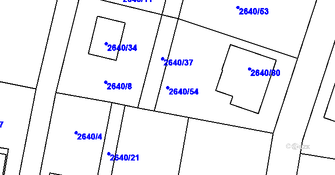 Parcela st. 2640/54 v KÚ Mimoň, Katastrální mapa