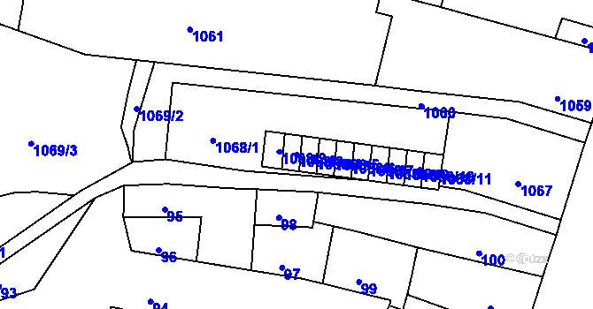 Parcela st. 1068/3 v KÚ Mimoň, Katastrální mapa