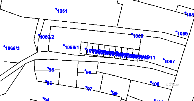 Parcela st. 1068/4 v KÚ Mimoň, Katastrální mapa