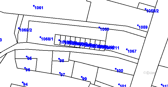Parcela st. 1068/7 v KÚ Mimoň, Katastrální mapa