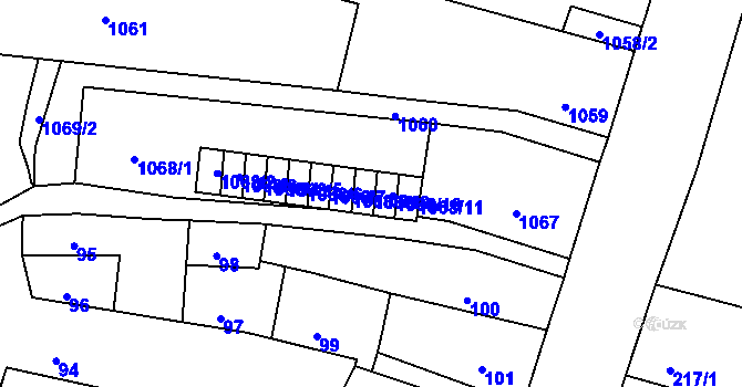 Parcela st. 1068/9 v KÚ Mimoň, Katastrální mapa
