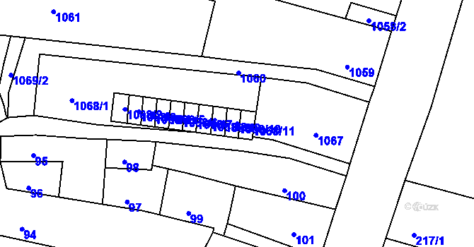 Parcela st. 1068/10 v KÚ Mimoň, Katastrální mapa