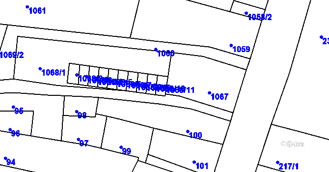 Parcela st. 1068/11 v KÚ Mimoň, Katastrální mapa