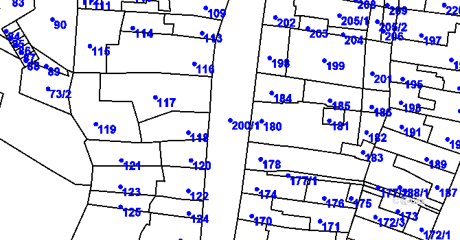 Parcela st. 200/1 v KÚ Mimoň, Katastrální mapa