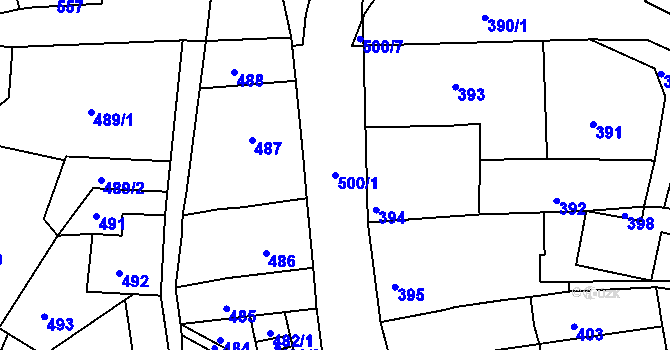 Parcela st. 500/1 v KÚ Mimoň, Katastrální mapa