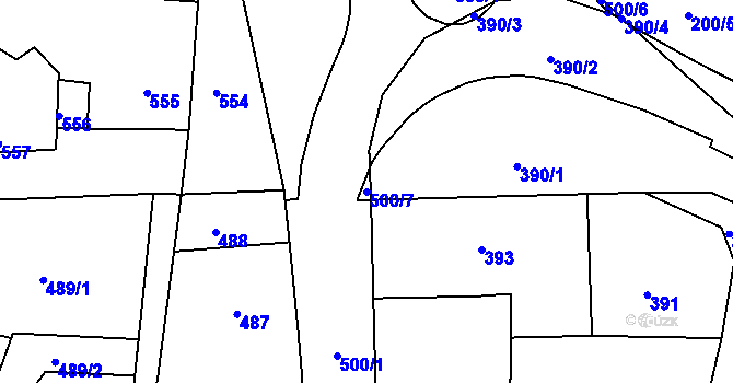 Parcela st. 500/7 v KÚ Mimoň, Katastrální mapa