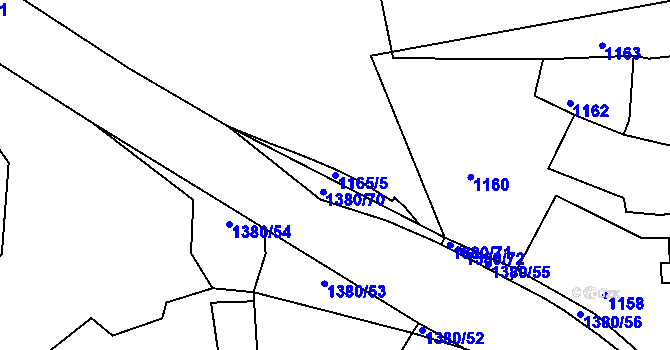 Parcela st. 1165/5 v KÚ Mimoň, Katastrální mapa