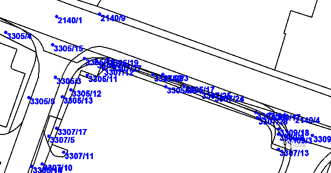 Parcela st. 3305/20 v KÚ Mimoň, Katastrální mapa