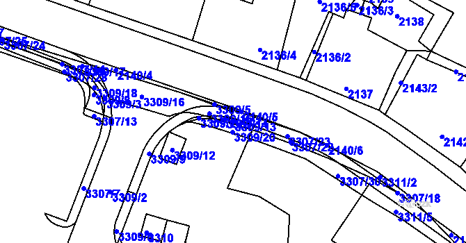 Parcela st. 3309/13 v KÚ Mimoň, Katastrální mapa