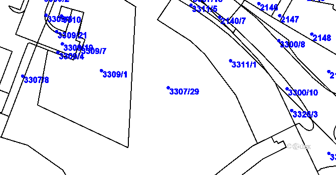 Parcela st. 3307/29 v KÚ Mimoň, Katastrální mapa