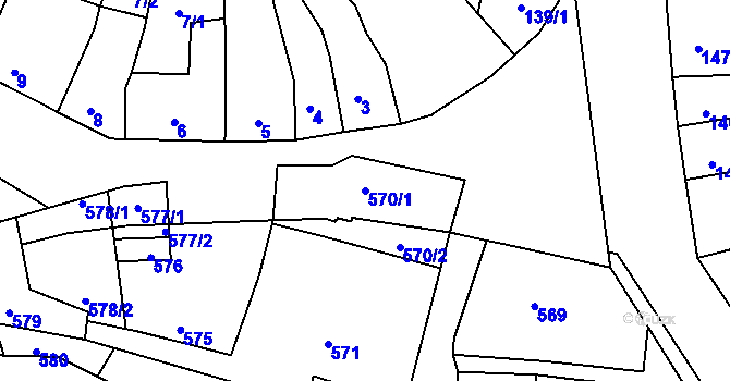 Parcela st. 570/1 v KÚ Mimoň, Katastrální mapa