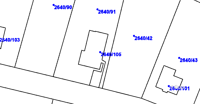 Parcela st. 2640/105 v KÚ Mimoň, Katastrální mapa