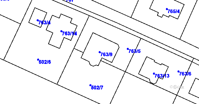 Parcela st. 763/9 v KÚ Pertoltice pod Ralskem, Katastrální mapa