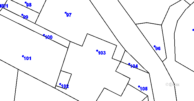 Parcela st. 103 v KÚ Vranov pod Ralskem, Katastrální mapa