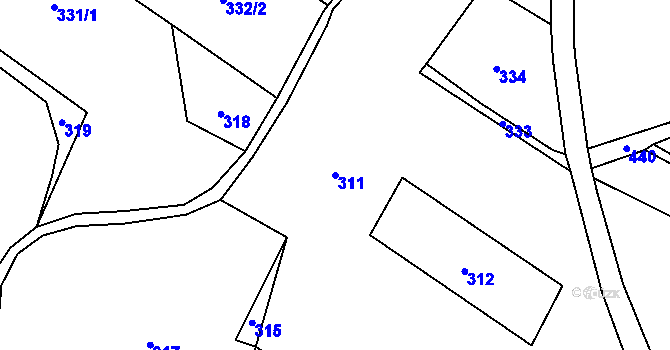 Parcela st. 311 v KÚ Vranov pod Ralskem, Katastrální mapa