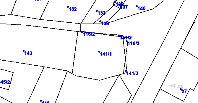 Parcela st. 141/1 v KÚ Vranov pod Ralskem, Katastrální mapa