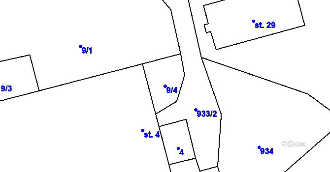 Parcela st. 9/4 v KÚ Chabičovice, Katastrální mapa