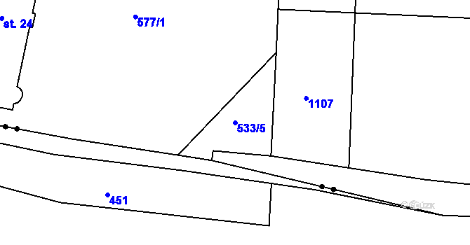 Parcela st. 533/5 v KÚ Chabičovice, Katastrální mapa