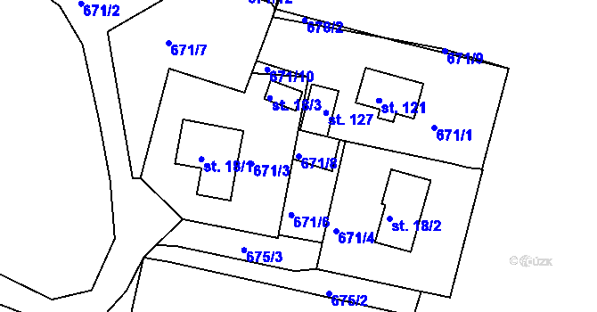 Parcela st. 671/8 v KÚ Malčice, Katastrální mapa