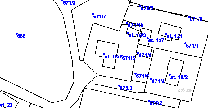 Parcela st. 18/1 v KÚ Malčice, Katastrální mapa