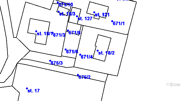 Parcela st. 18/2 v KÚ Malčice, Katastrální mapa
