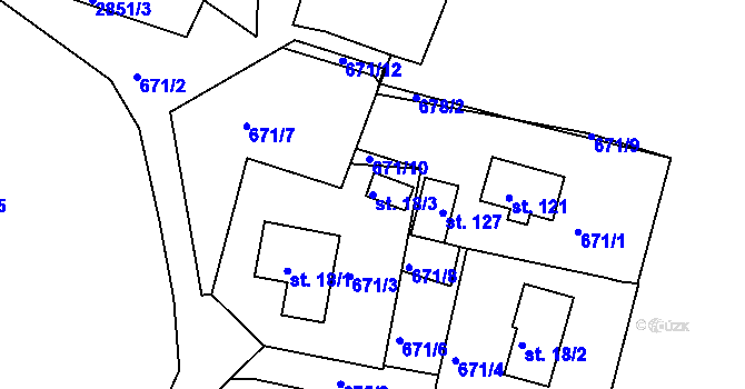 Parcela st. 18/3 v KÚ Malčice, Katastrální mapa