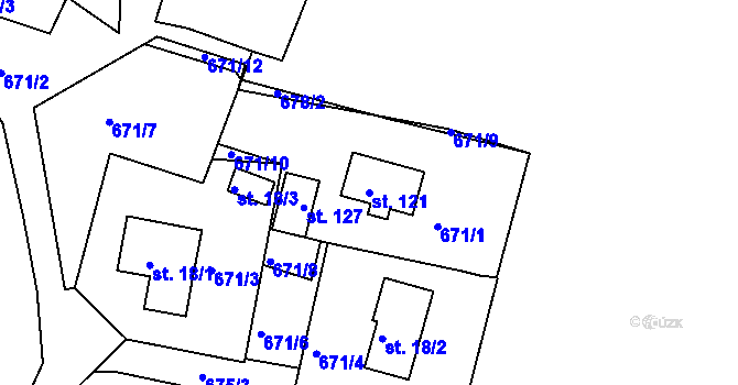 Parcela st. 121 v KÚ Malčice, Katastrální mapa