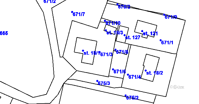Parcela st. 671/3 v KÚ Malčice, Katastrální mapa