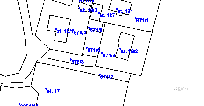 Parcela st. 671/4 v KÚ Malčice, Katastrální mapa