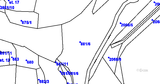 Parcela st. 881/6 v KÚ Malčice, Katastrální mapa