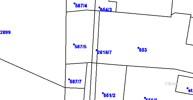 Parcela st. 2818/7 v KÚ Malčice, Katastrální mapa