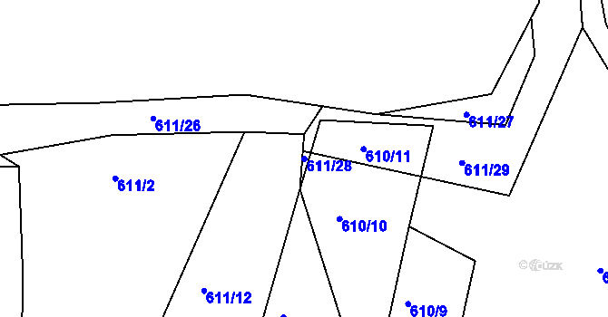 Parcela st. 611/28 v KÚ Mirkovice, Katastrální mapa