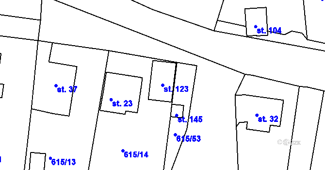 Parcela st. 123 v KÚ Mirkovice, Katastrální mapa