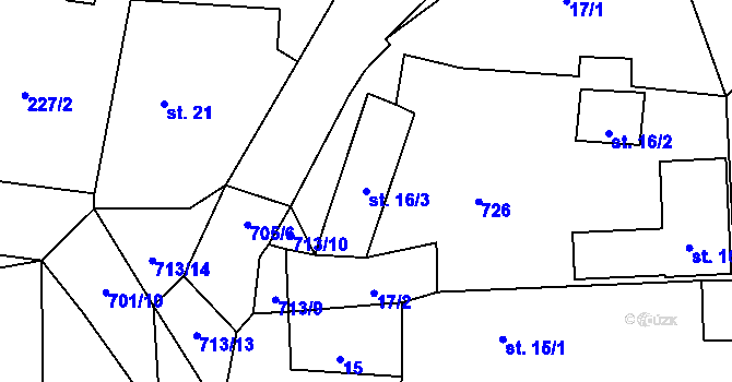 Parcela st. 16/3 v KÚ Mirkovice, Katastrální mapa