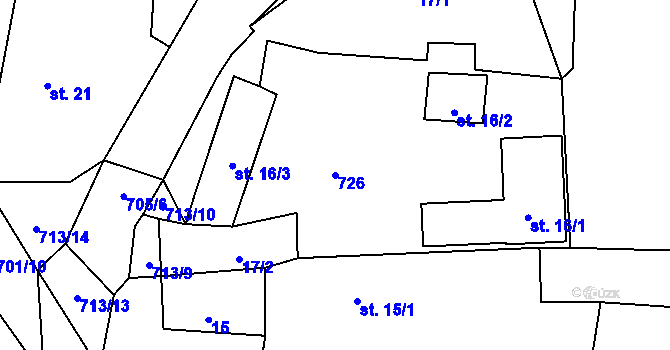 Parcela st. 726 v KÚ Mirkovice, Katastrální mapa