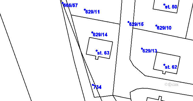 Parcela st. 63 v KÚ Mirkovice, Katastrální mapa
