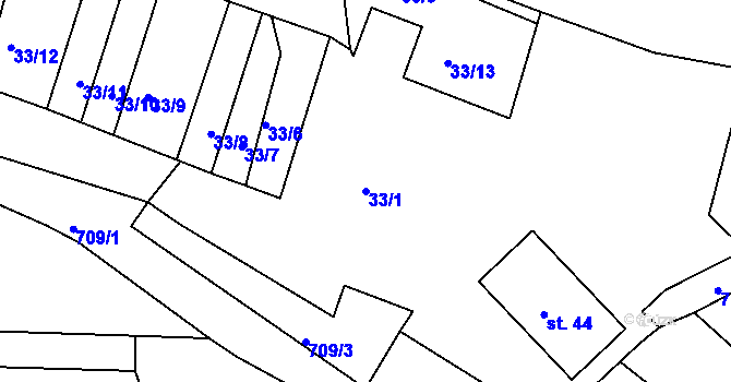 Parcela st. 33/1 v KÚ Mirkovice, Katastrální mapa