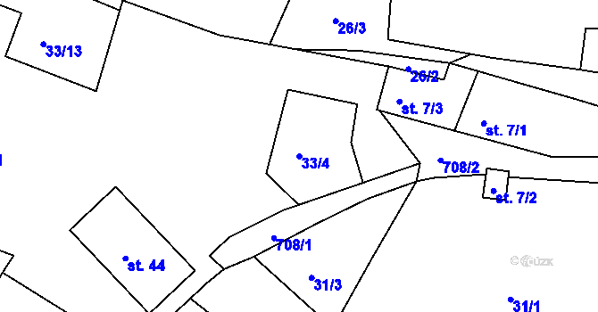 Parcela st. 33/4 v KÚ Mirkovice, Katastrální mapa