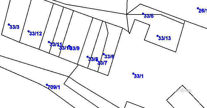 Parcela st. 33/6 v KÚ Mirkovice, Katastrální mapa