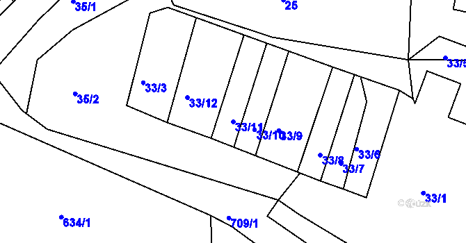 Parcela st. 33/11 v KÚ Mirkovice, Katastrální mapa