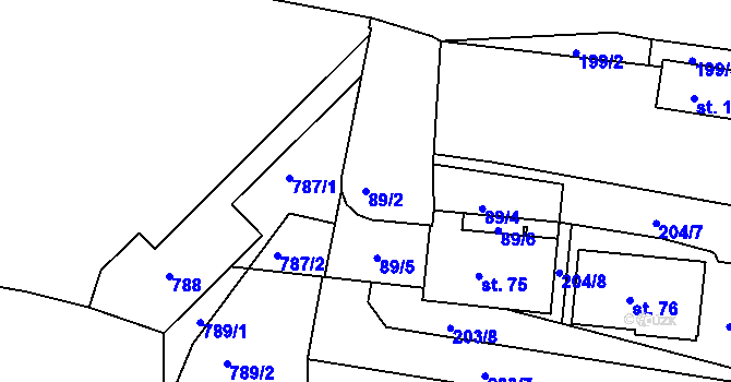 Parcela st. 89/2 v KÚ Mirkovice, Katastrální mapa