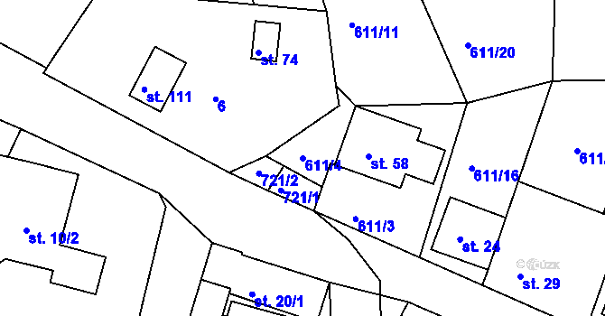 Parcela st. 611/4 v KÚ Mirkovice, Katastrální mapa