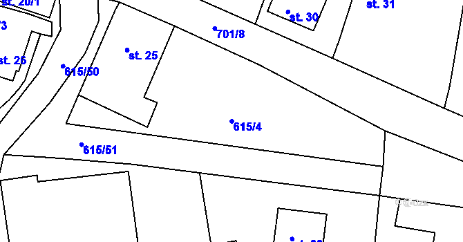 Parcela st. 615/4 v KÚ Mirkovice, Katastrální mapa
