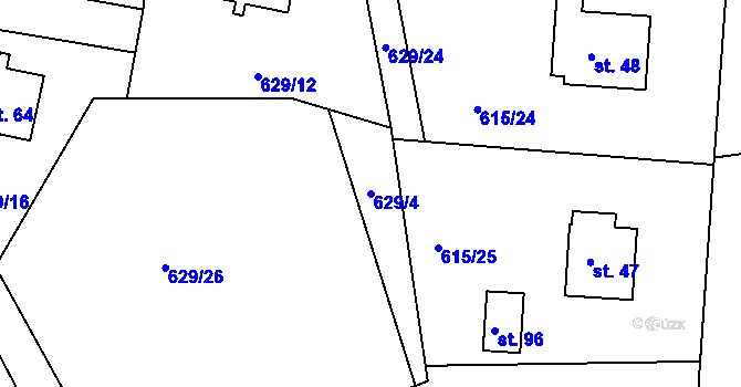 Parcela st. 629/4 v KÚ Mirkovice, Katastrální mapa