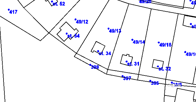 Parcela st. 34 v KÚ Zahrádka u Mirkovic, Katastrální mapa