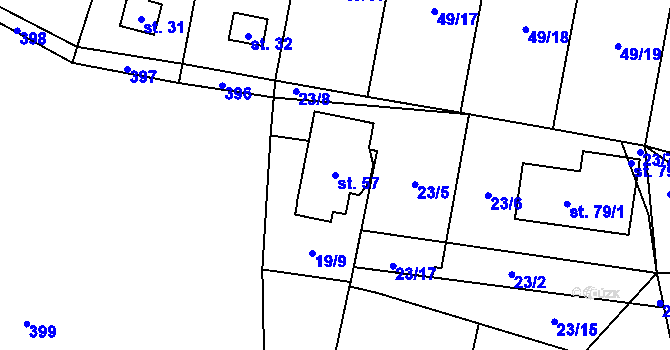 Parcela st. 57 v KÚ Zahrádka u Mirkovic, Katastrální mapa